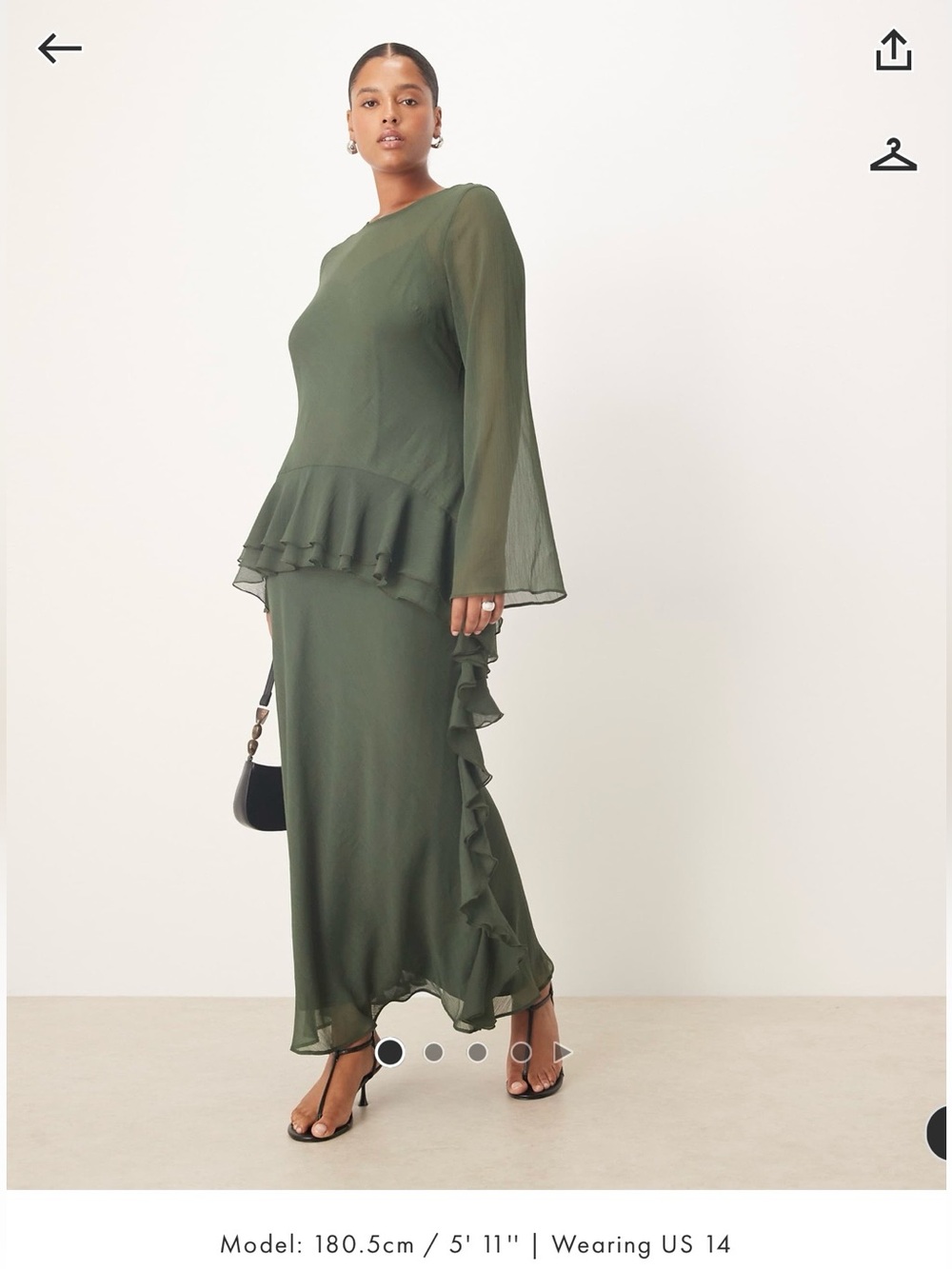 ASOS Curve Olive Green Ruffle Maxi Dress